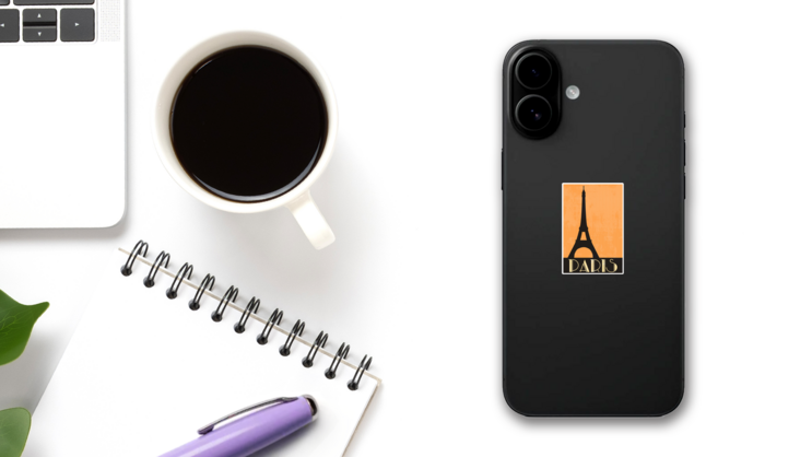 Art Deco Paris, Illustration Lettering Sticker on a Phone (New) example