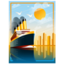 Art Deco Ship Illustration Of Vacation Travel Sticker