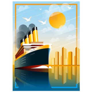 Art Deco Ship Illustration Of Vacation Travel Sticker