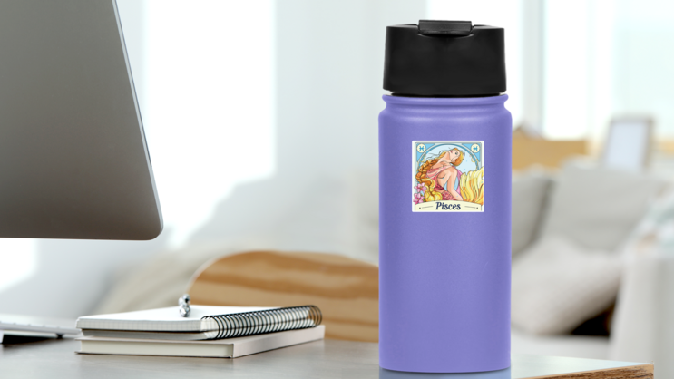 Art Illustration Of Pisces Zodiac Symbol Sticker on a Water Bottle (New) example