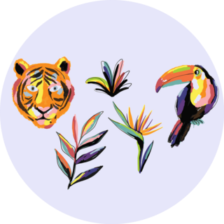 Art Print With Exotic Tropical Toucan And Tiger Sticker