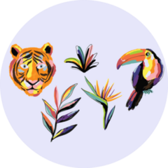 Art Print With Exotic Tropical Toucan And Tiger Sticker