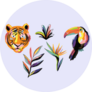 Art Print With Exotic Tropical Toucan And Tiger Sticker