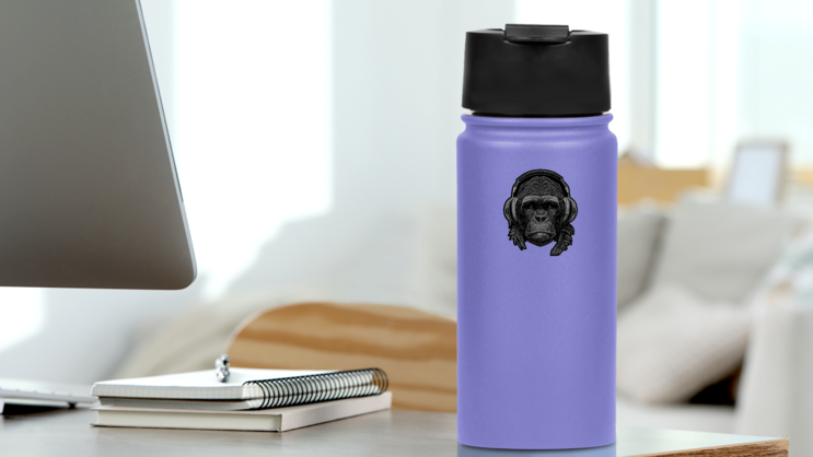 Artistic Gorilla Black Sticker on a Water Bottle (New) example