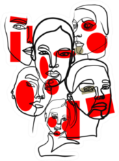 Artistic Portrait Of Women In Abstract One Line Red Sticker