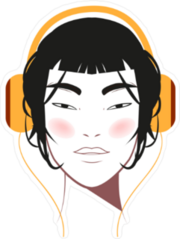 Asian Beauty with Big Headphones Sticker