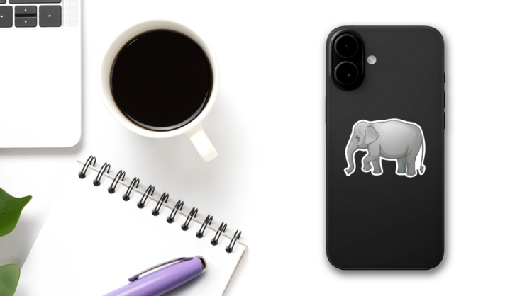 Asian Elephant Sticker on a Phone (New) example