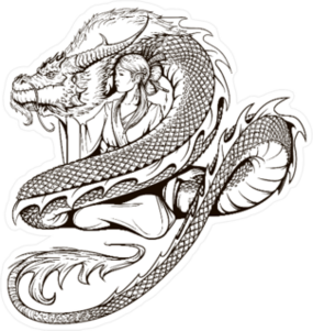 Asian Woman and Dragon Sticker