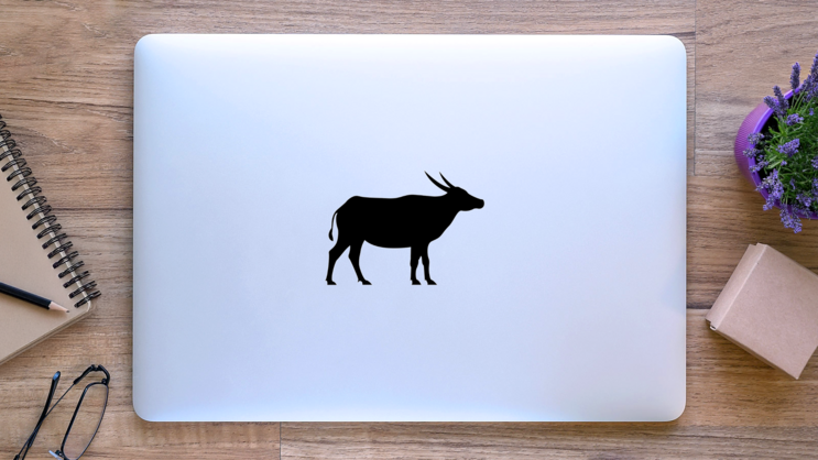 Asiatic Buffalo Silhouette Sticker on a Laptop (New) example
