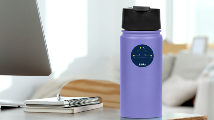 Astrological Zodiac Libra Symbol In Stars Sticker on a Water Bottle (New) example