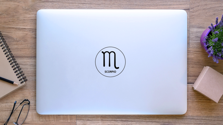 Astrological Zodiac Scorpio Circle Sticker on a Laptop (New) example