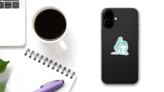 Astrology Sign Aquarius Green Ink Sticker on a Phone (New) example