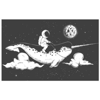 Astronaut Flying On Narwhal In Space Sticker