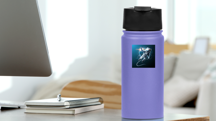 Astronaut In Space Sticker on a Water Bottle (New) example
