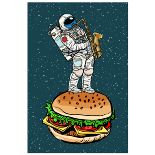 Astronaut Plays Saxophone On A Burger Sticker