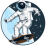 Astronaut Rides On Skateboard Sticker