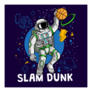 Astronaut Shooting Hoops in Space Cartoon Sticker