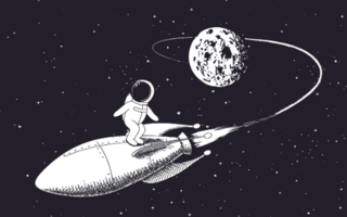 Astronaut Surfing on a Spaceship Sticker