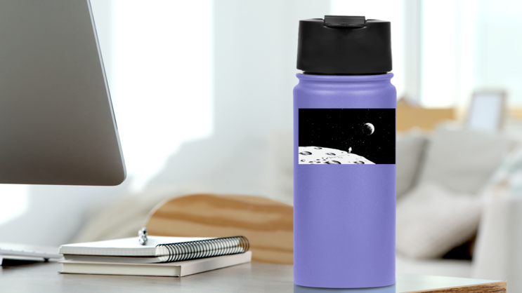 Astronaut Walking On Moon Sticker on a Water Bottle (New) example