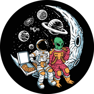 Astronauts And Aliens Chill Together On The Moon Sticker