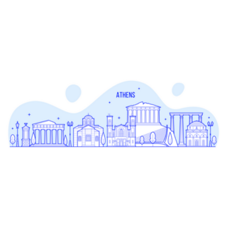 Athens Skyline, Greece Illustration In Blue Sticker