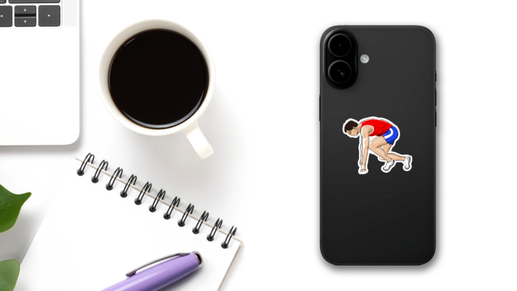 Athlete In Red Position Runner, Marathon Sticker on a Phone (New) example