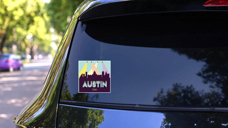 Austin Texas Usa Skyline Silhouette Spotlight Sticker on a Rear Car Window (New) example