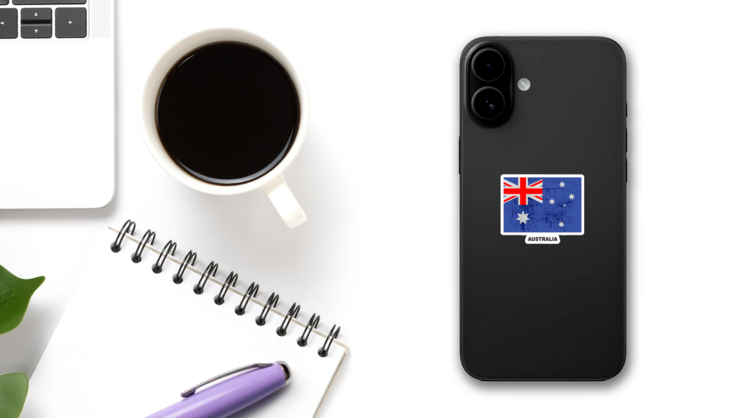 Australia Flag And Map Pointer Sticker on a Phone (New) example