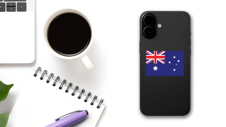 Australia Flag Sticker on a Phone (New) example