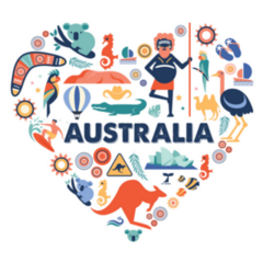 Australia Illustration Of Heart With Symbols Sticker