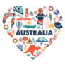 Australia Illustration Of Heart With Symbols Sticker