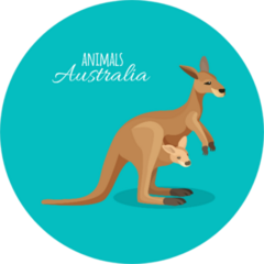 Australia Kangaroo Animal Mother With Child On Blue Sticker