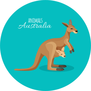 Australia Kangaroo Animal Mother With Child On Blue Sticker