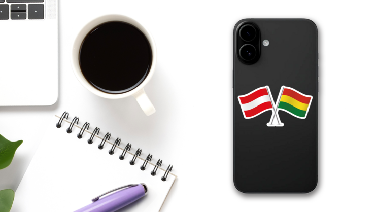 Austria And Bolivia Flags Sticker on a Phone (New) example