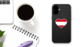 Austria Country Flag Shaped Heart Sticker on a Phone (New) example