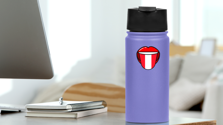Austrian Language Tongue With Flag Sticker on a Water Bottle (New) example