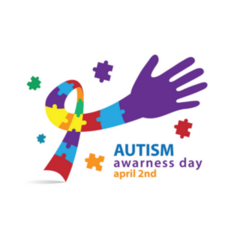 Autism Awareness Day Ribbon With Purple Hand Sticker