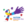 Autism Awareness Day Ribbon With Purple Hand Sticker