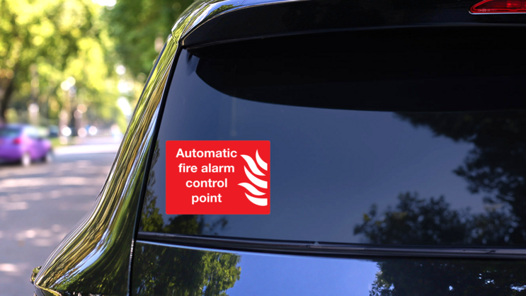 Automatic Fire Alarm Control Point Sign Sticker on a Rear Car Window (New) example