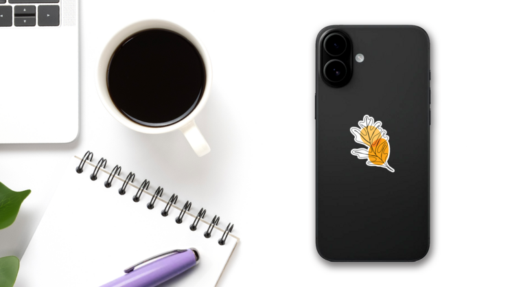 Autumn Icon Leaf Line Art Sticker on a Phone (New) example