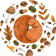 Autumn Pattern With Sleeping Squirrel Sticker
