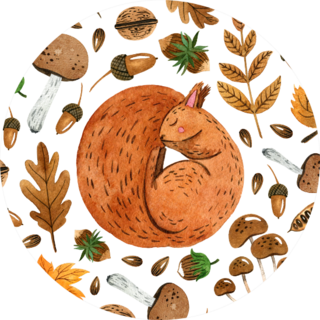 Autumn Pattern With Sleeping Squirrel Sticker