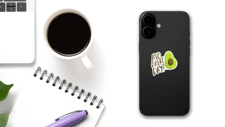 Avo Great Day Avocado Sticker on a Phone (New) example