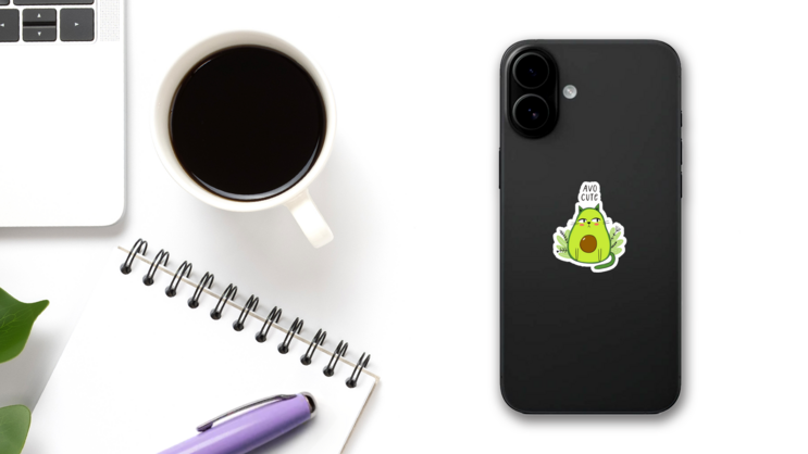 Avocado Cute Cat Illustration Sticker on a Phone (New) example