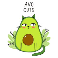 Avocado Cute Cat Illustration Sticker