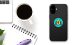 Avocado In Raincoat Pop Art Retro Sticker on a Phone (New) example