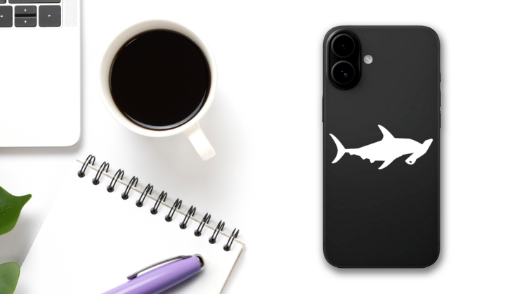 Awesome Hammerhead Shark Sticker on a Phone (New) example
