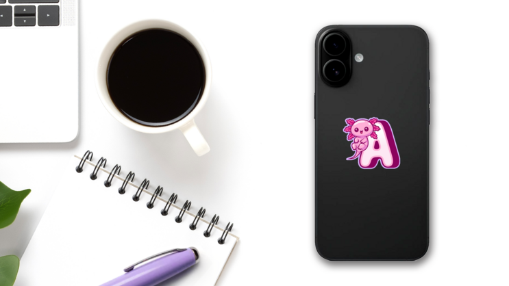 Axolotl Alphabet Sticker on a Phone (New) example