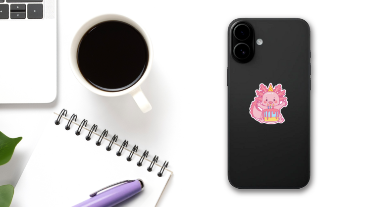 Axolotl Birthday Sticker on a Phone (New) example