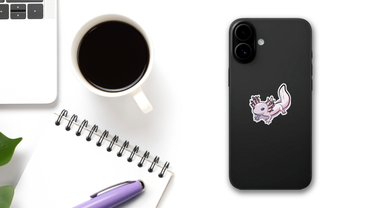 Axolotl Design Element Sticker on a Phone (New) example